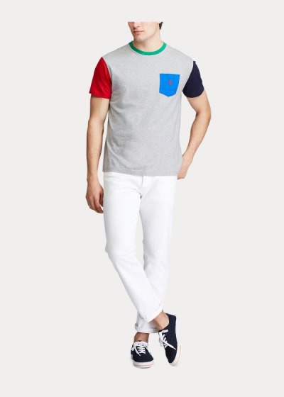 Playeras Polo Ralph Lauren Hombre Grises Multicolor - Classic Fit Pocket - SPFDT7286